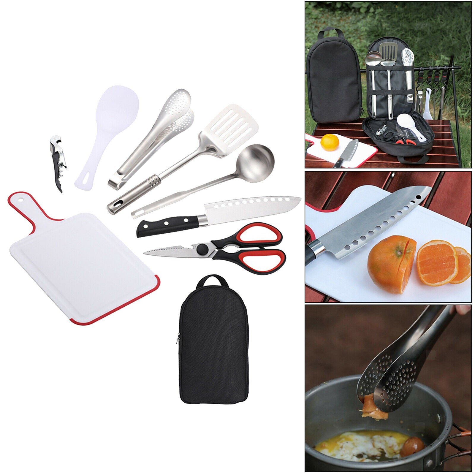 9Pieces Outdoor Kitchen Utensil Set Hiking Camping Picnic BBQ Cookware Kit