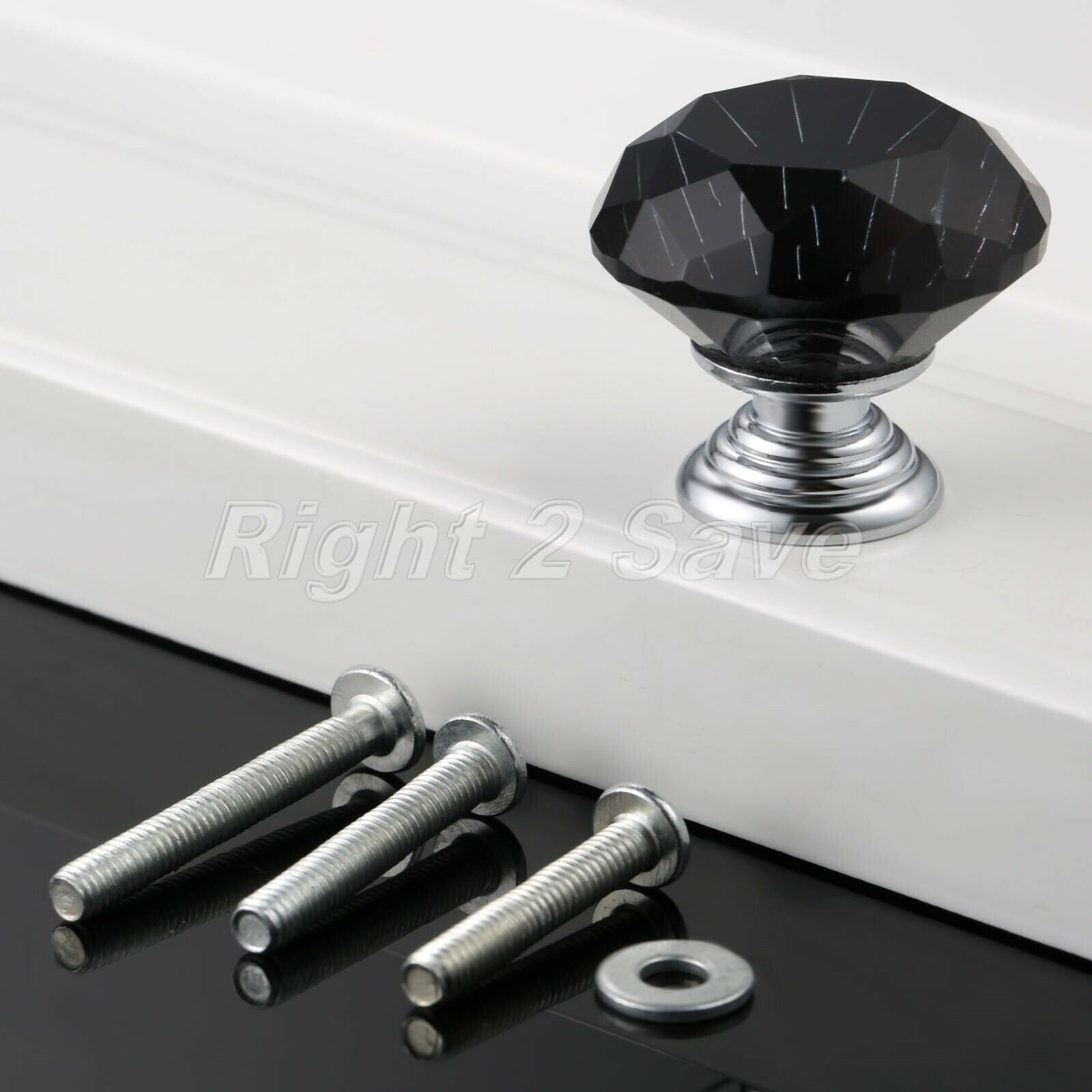 Black Knobs Crystal Glass Handle Drawer Cabinet Dresser Furniture Pull Dia 30mm