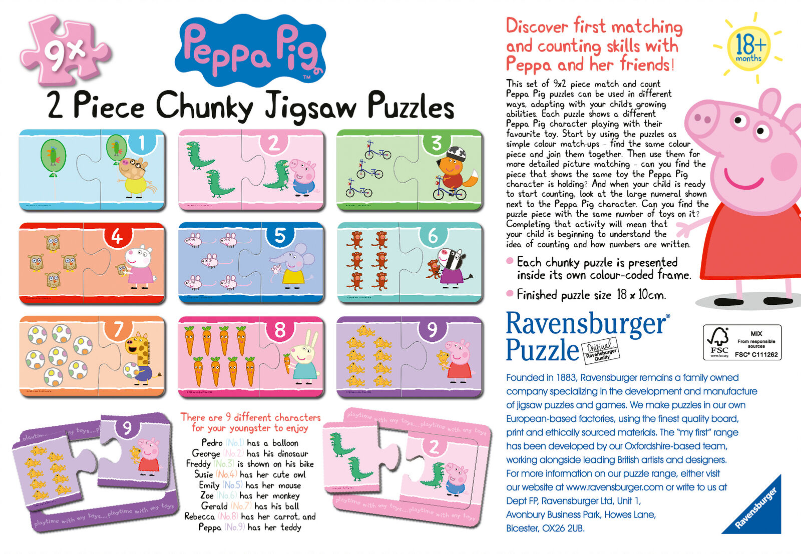 05109 Ravensburger Peppa Pig 9x 2pc Chunky Jigsaw Puzzles Toddler Age 24 Months+