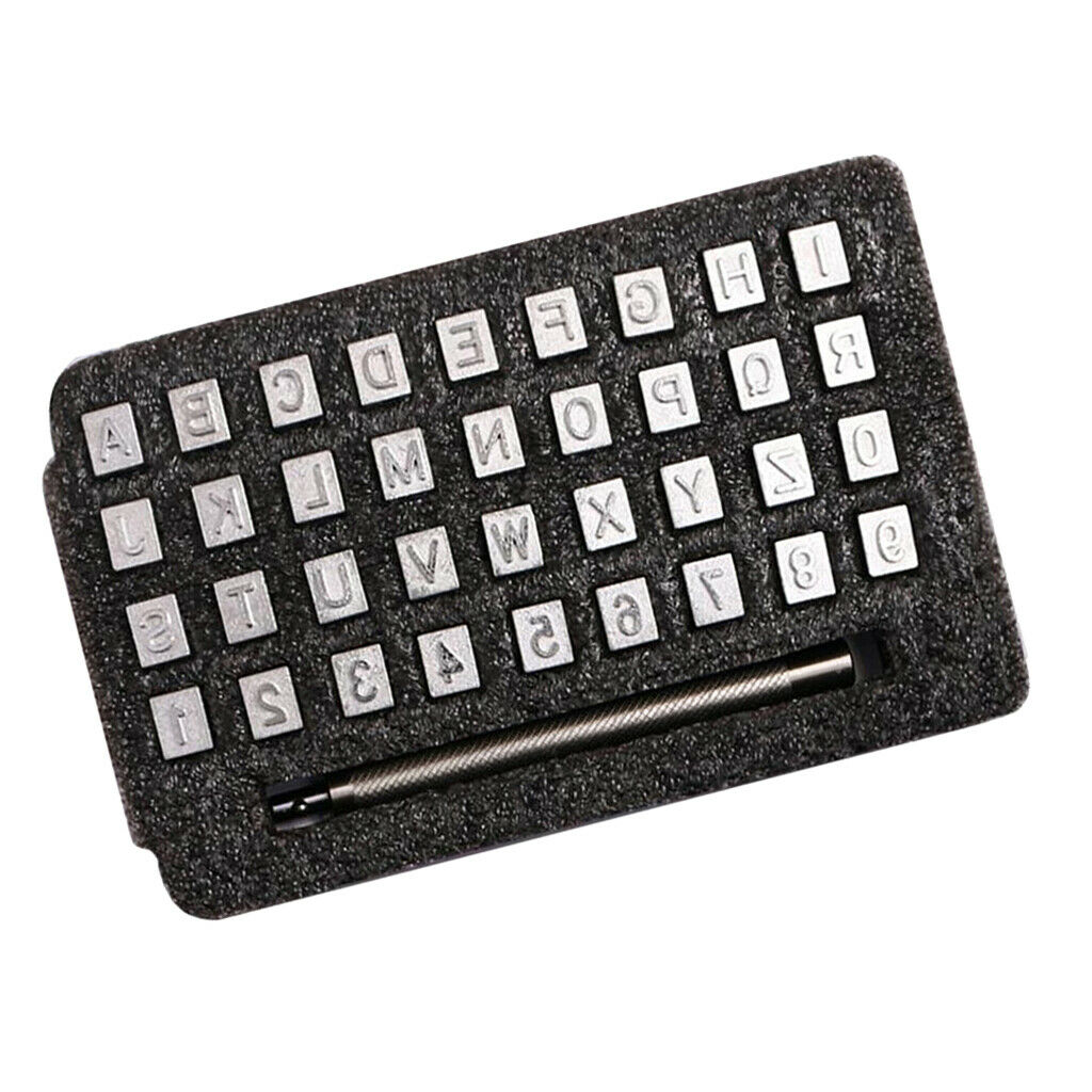 36pcs Leathercraft Metal Letter and Number Stamp Punch Set & Stamping Handle