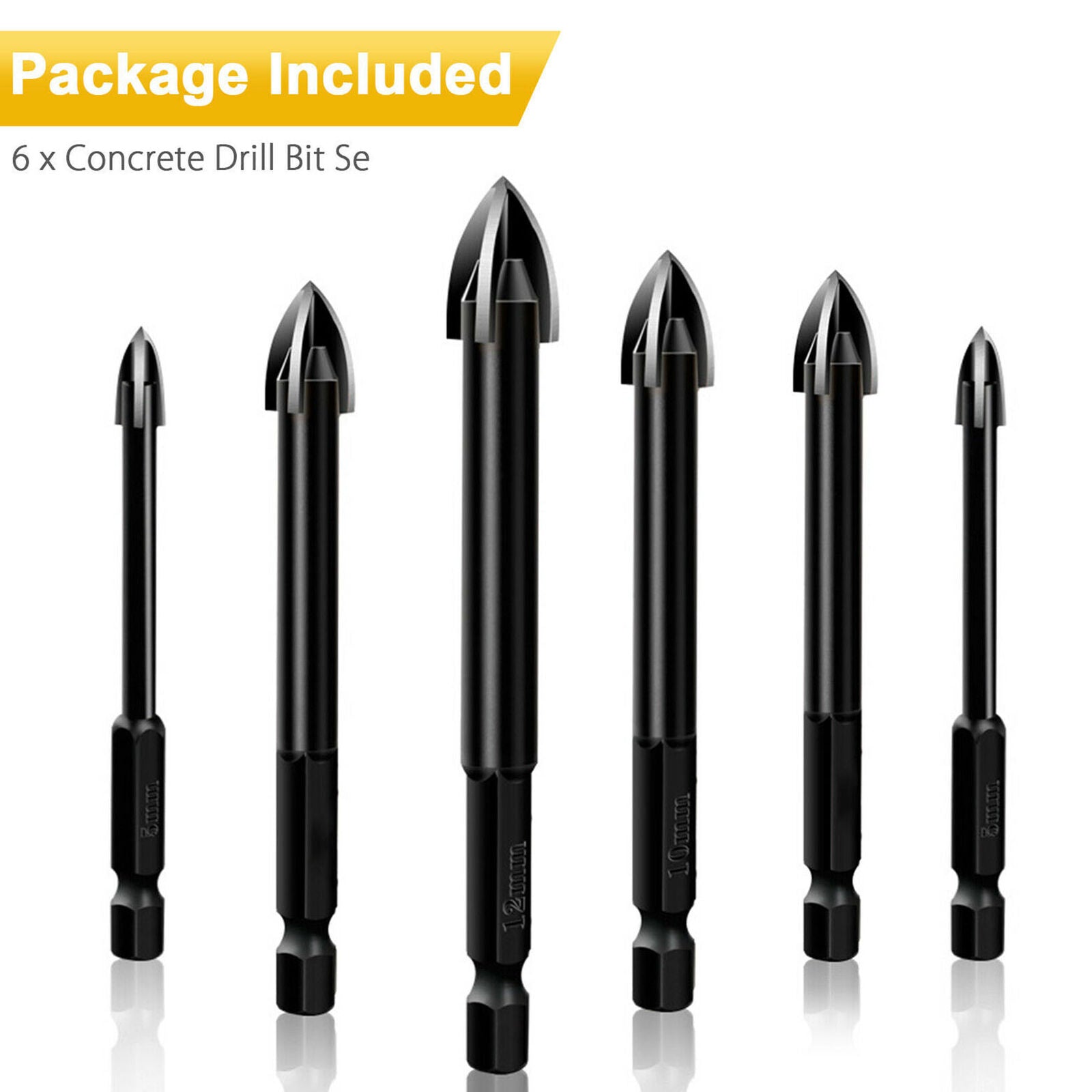 6Pcs Ceramic Tile Glass Drill Bits 1/4" Hex Shank Set for Chucks Bit Holder Top