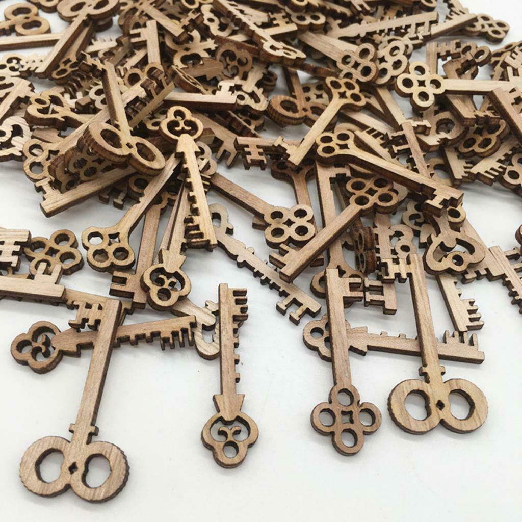 50pcs Assorted Wooden Key Tags Pieces Embellishments for Party Wedding Decor