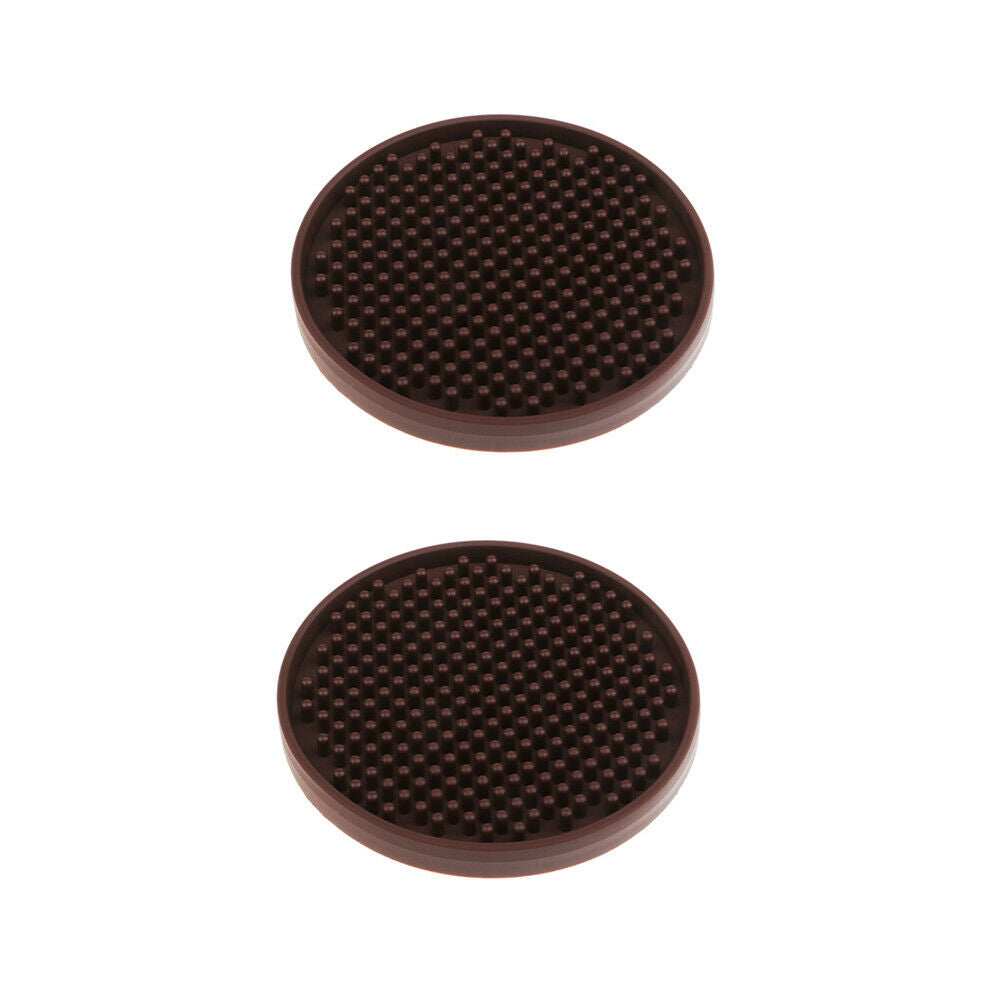 2pcs 4'' Round Drink Coasters Rubber Drinks Cup Glasses Placemat Brown