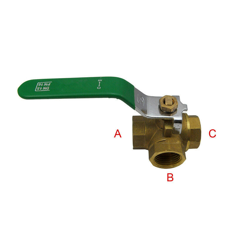 1pcs 1/2" inch DN15 BSPP Female Brass Ball Valve T-Port Three Way Connection