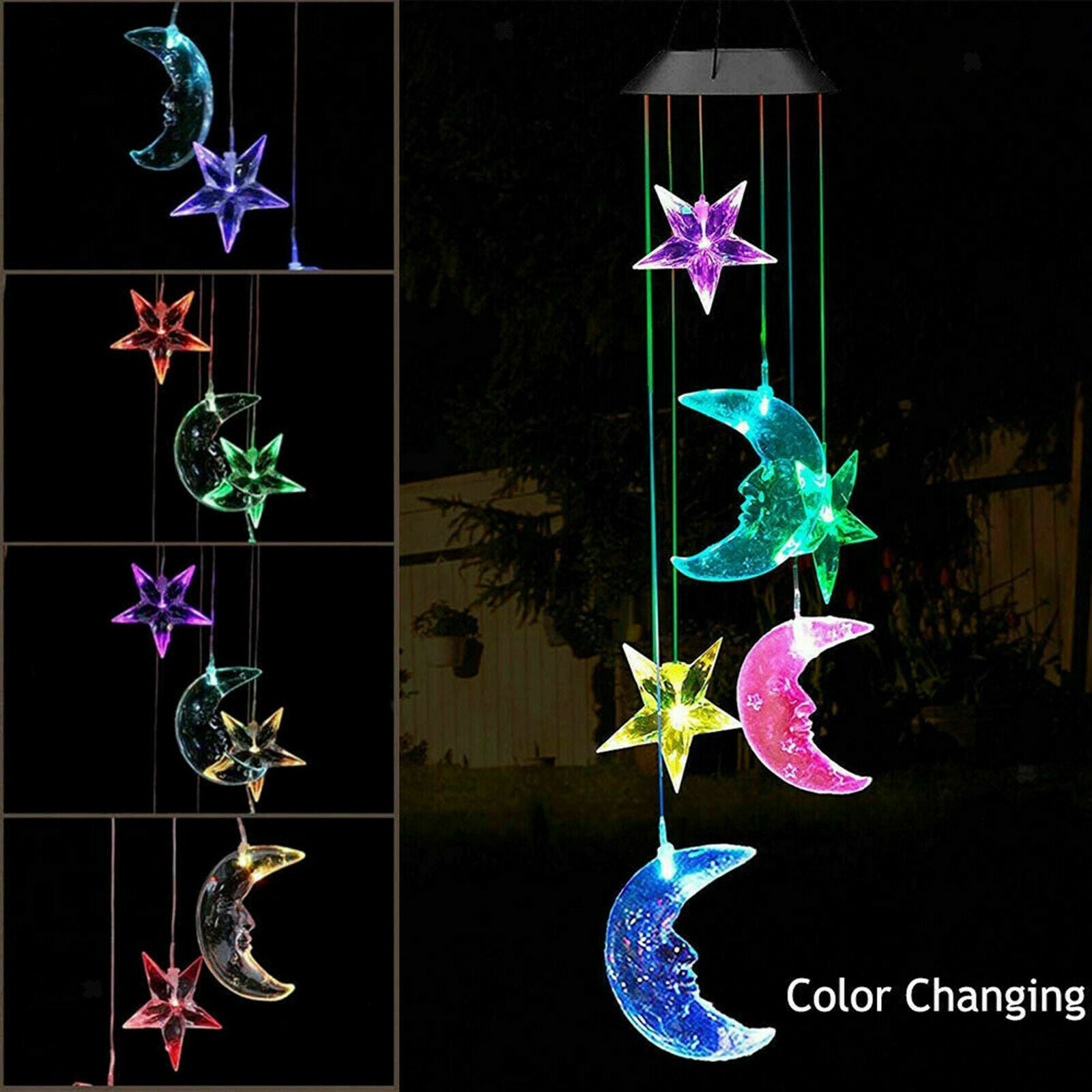 LED Moon & Star Solar Wind Chimes Light Memorial for Garden Patio Party Home