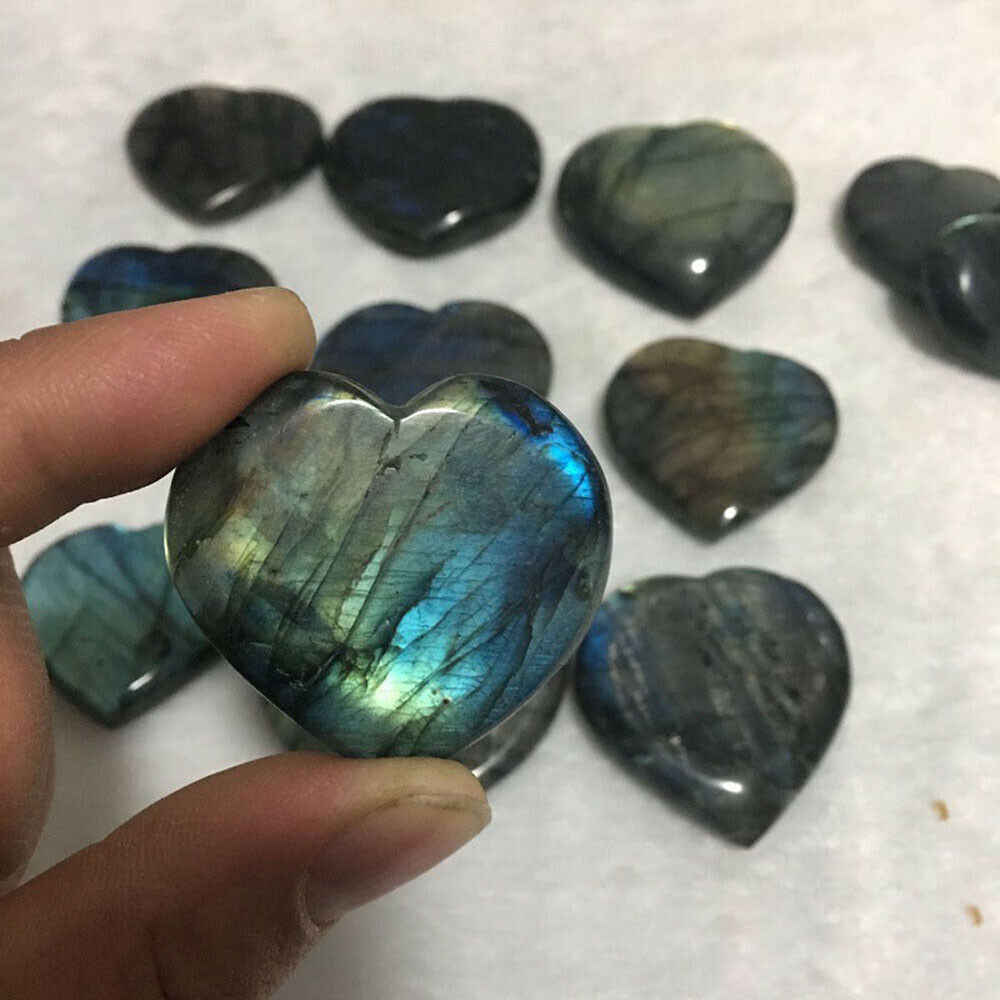 US 100% Natural Rainbow Labradorite Heart Quartz Crystal Gem Reiki Healing Lucky