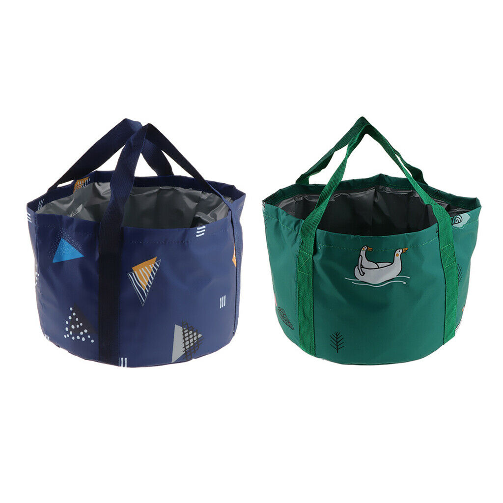 Set of 2 Durable Folding Portable Wash Basin for Camping Washing Blue+Green