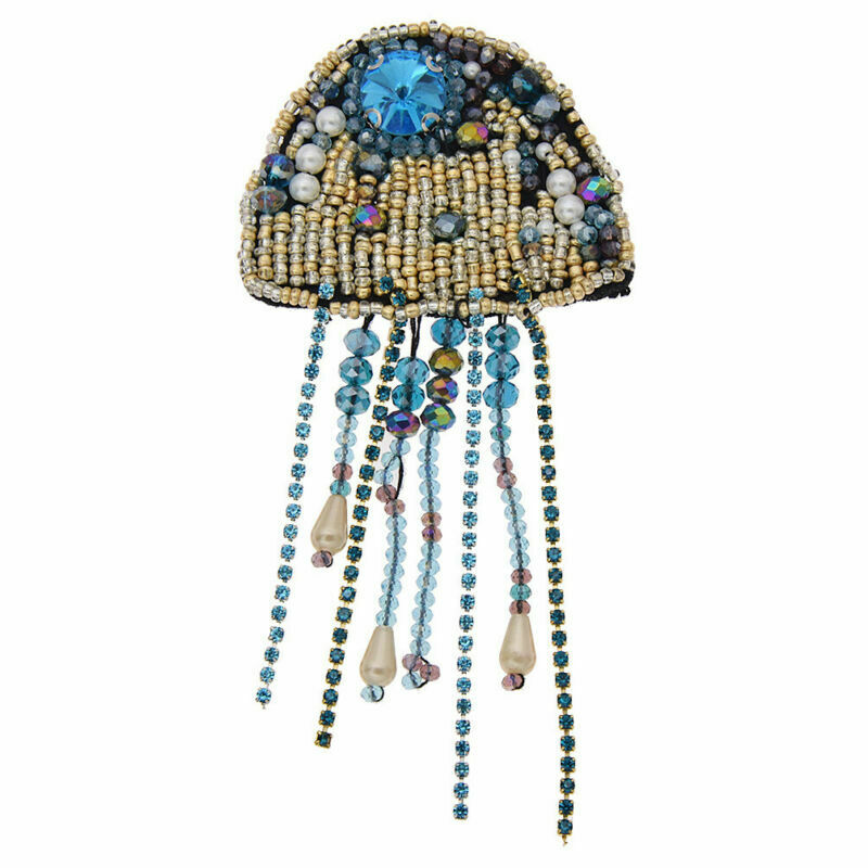 Rinestone Beaded Patches Jellyfish Sew On Applique Badges Clothing Decor DIY