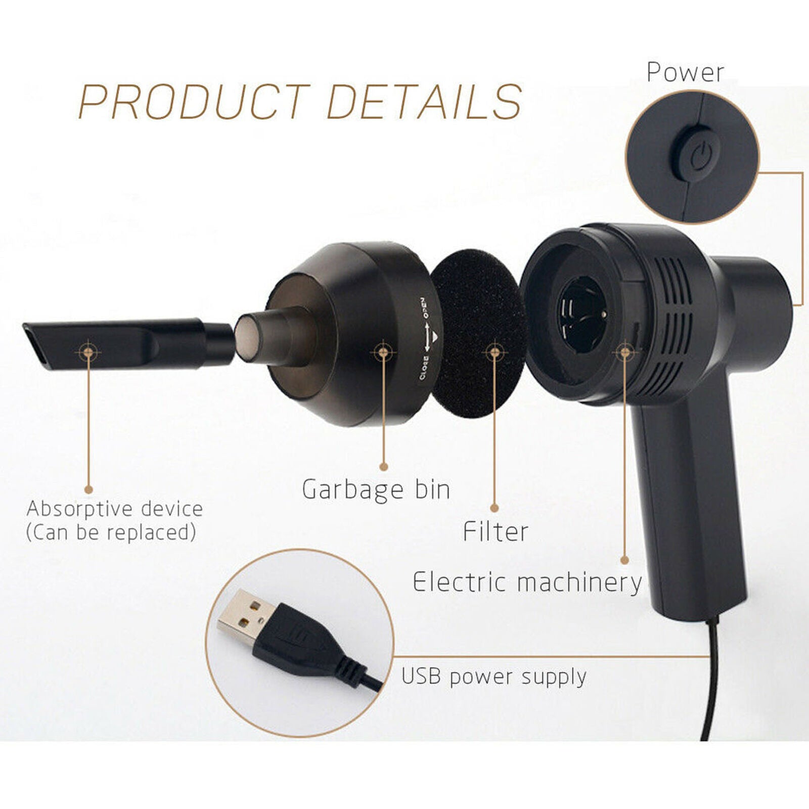 Electric Portable USB Mini Vacuum Cleaner Handheld Dust Clean for PC Keyboard