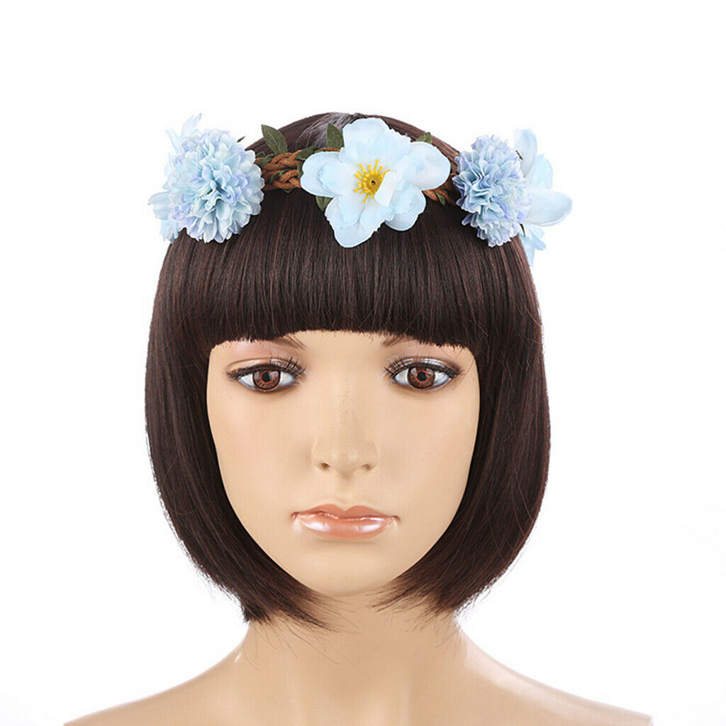 Sweet Baby Blue Flower Leaf Garland Hairband Bridal Wreath Elastic Headband