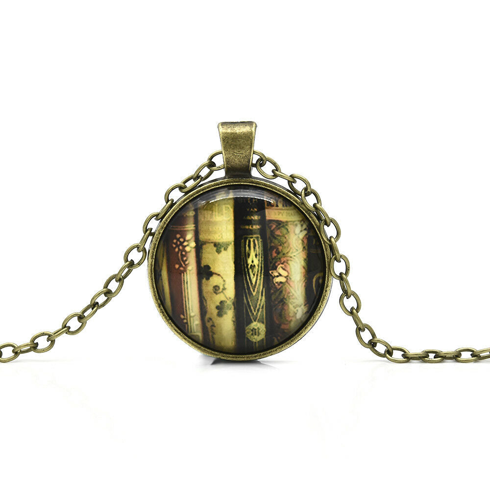 teacher's book gift Cabochon Tibetan Bronze Glass Chain Pendant Necklace CHI