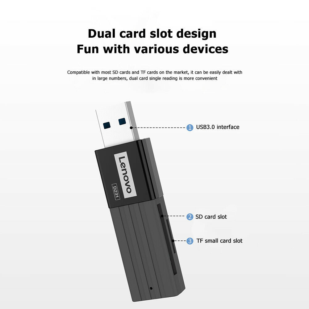 Lenovo D231 USB 3.0 Memory Card Reader TF Security Digital Card Reader @