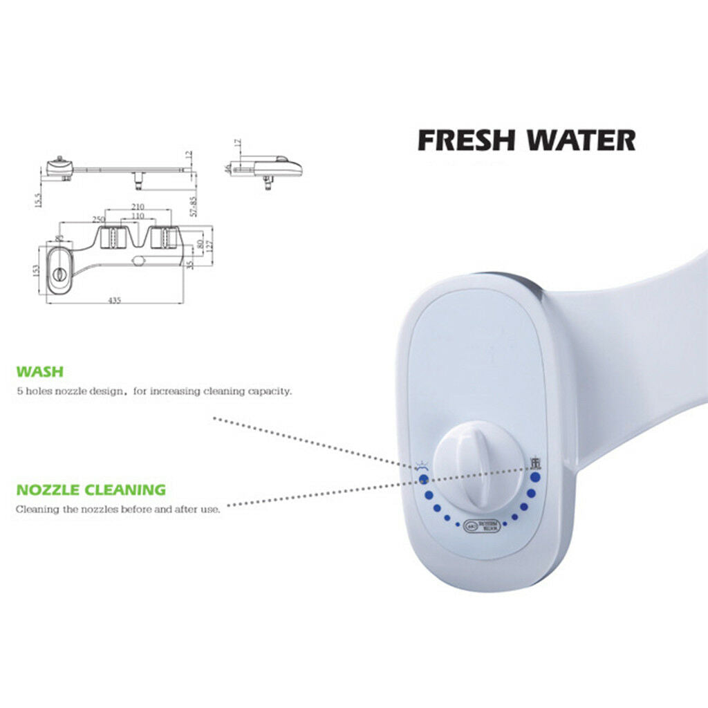 Single Flush Fresh Water Non-Electric Bidet Toilet Seat Spray + 1/2" Joint