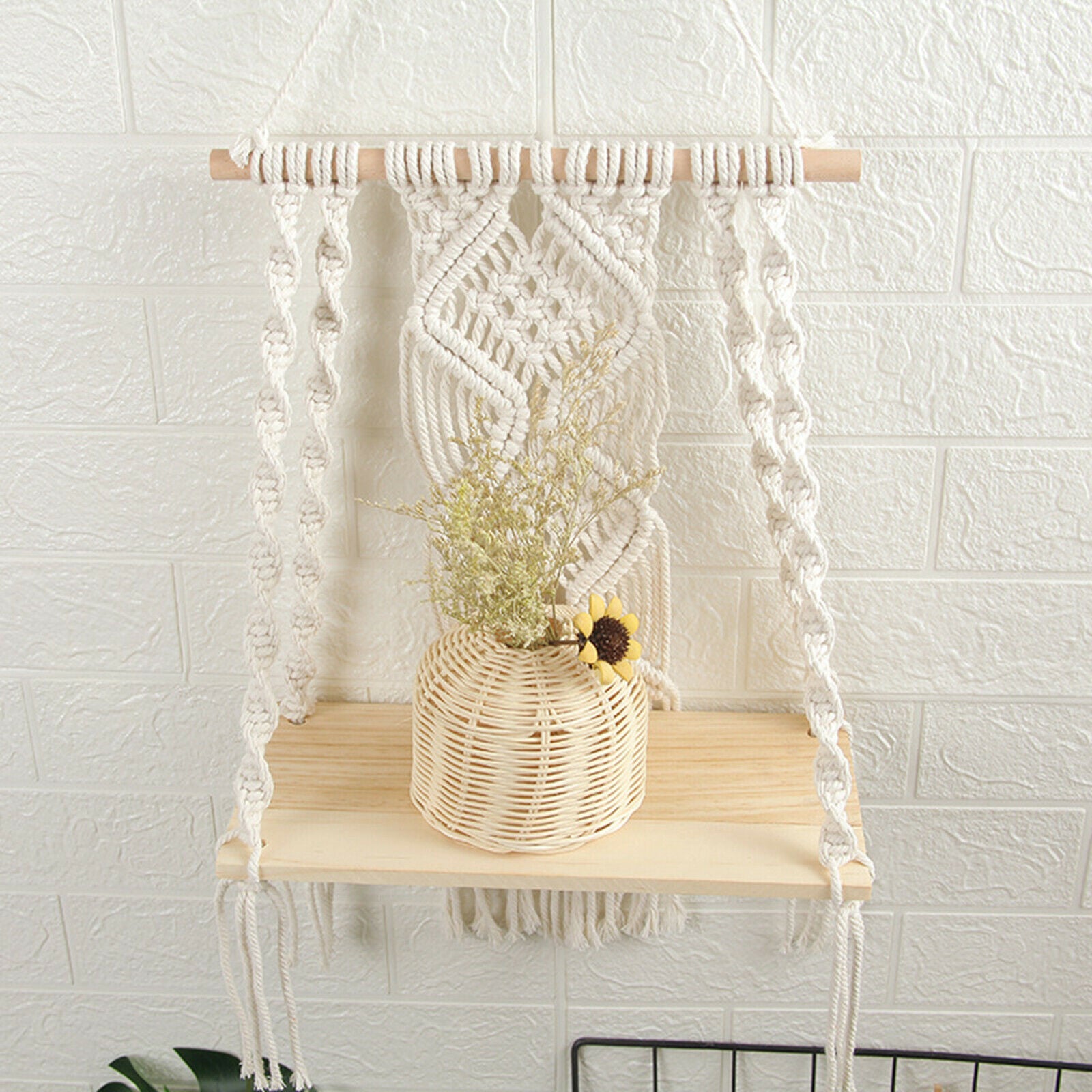 50x30cm Chic Boho Style Tapestry Wall Shelf Cotton Rope Books Plant Rack
