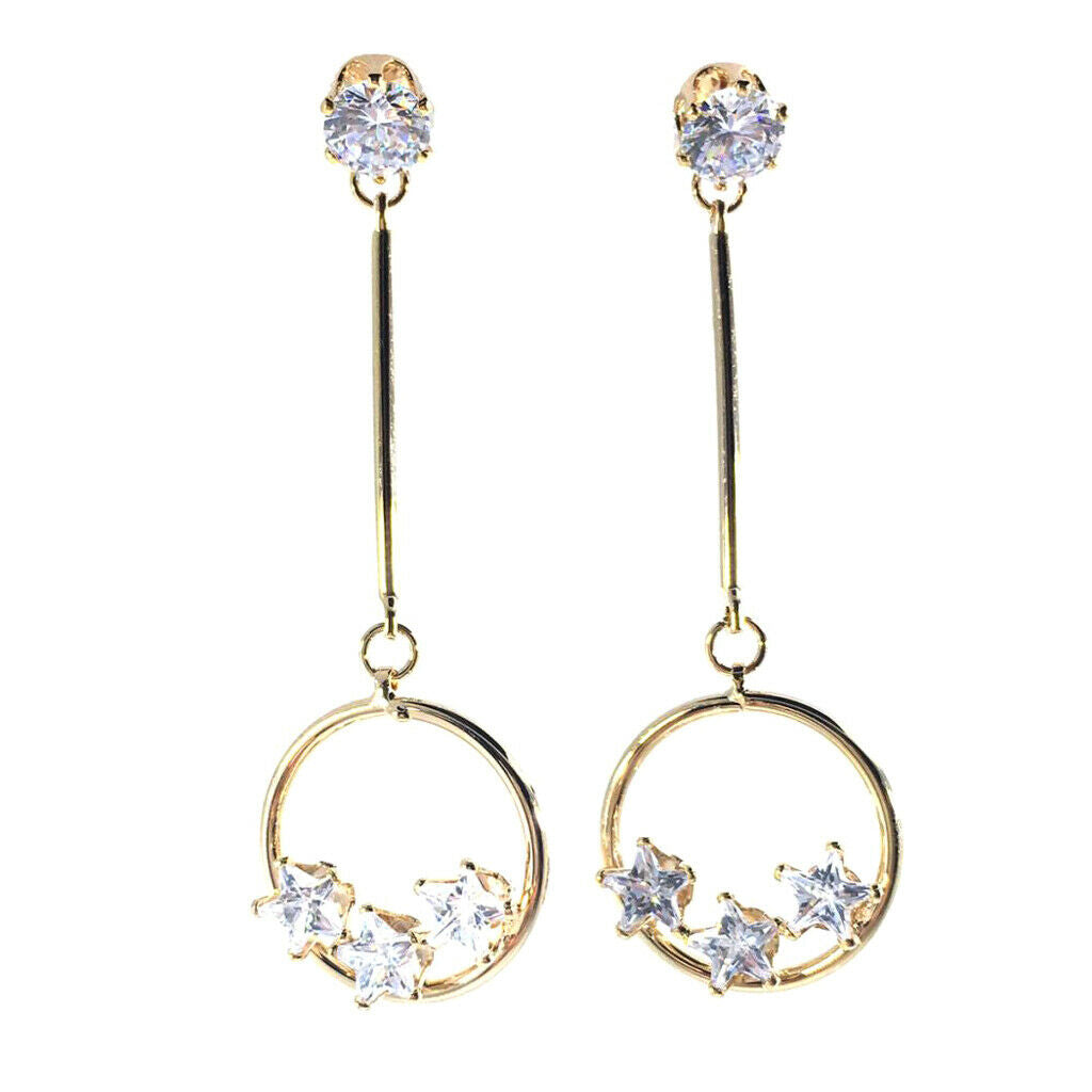 Fashion Zircon Round Five-pointed Star Earrings Crystal Pendant Earrings