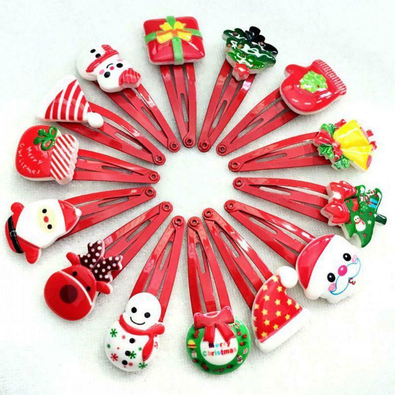 Women Girls Cartoon Christmas Style Hairpins Snowman BB Hair Clips Randomly Send