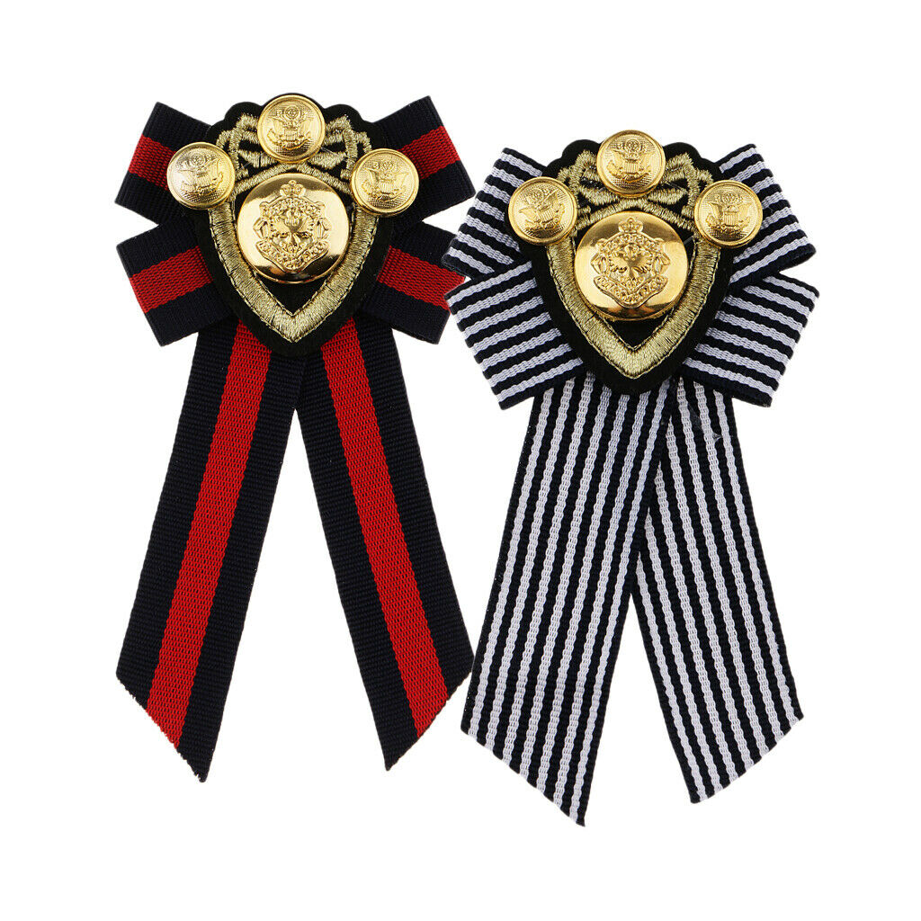 2X Pre-tied Bowknot Brooch Fabric Bow Tie Men Wome British Badge Red Stripe