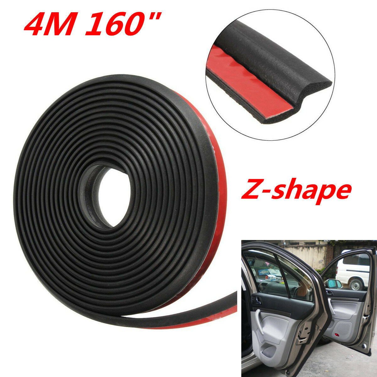 Black 4M Z-Shape Rubber Weatherstrip Car Door Window Edge Moulding Seal Strip