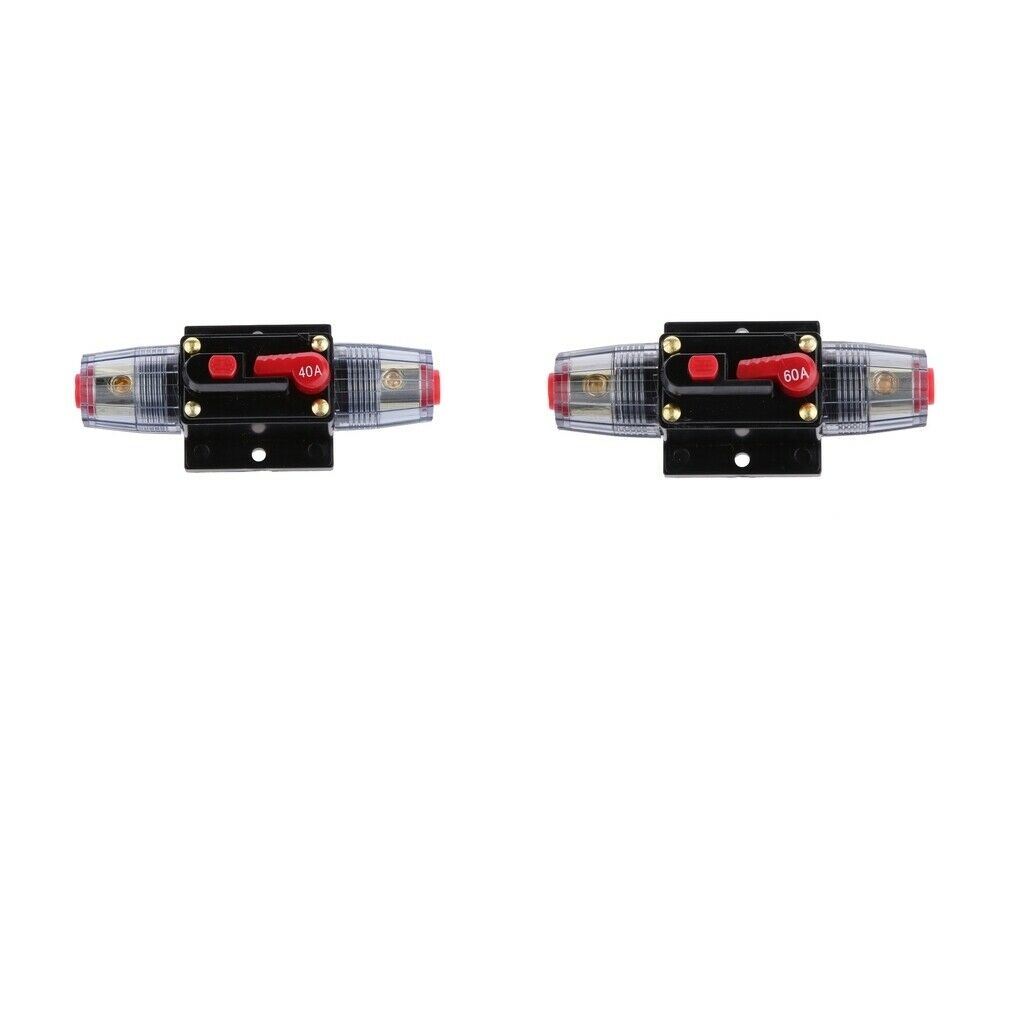 2xIn-Line Circuit Breaker Stereo Audio Car Fuse Holder DC12-24V(40Amp+60Amp)