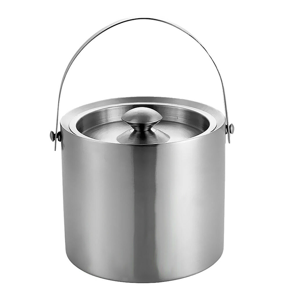 3L Double Walled Stainless Steel Ice Bucket Wine Drink Cooler with Tong