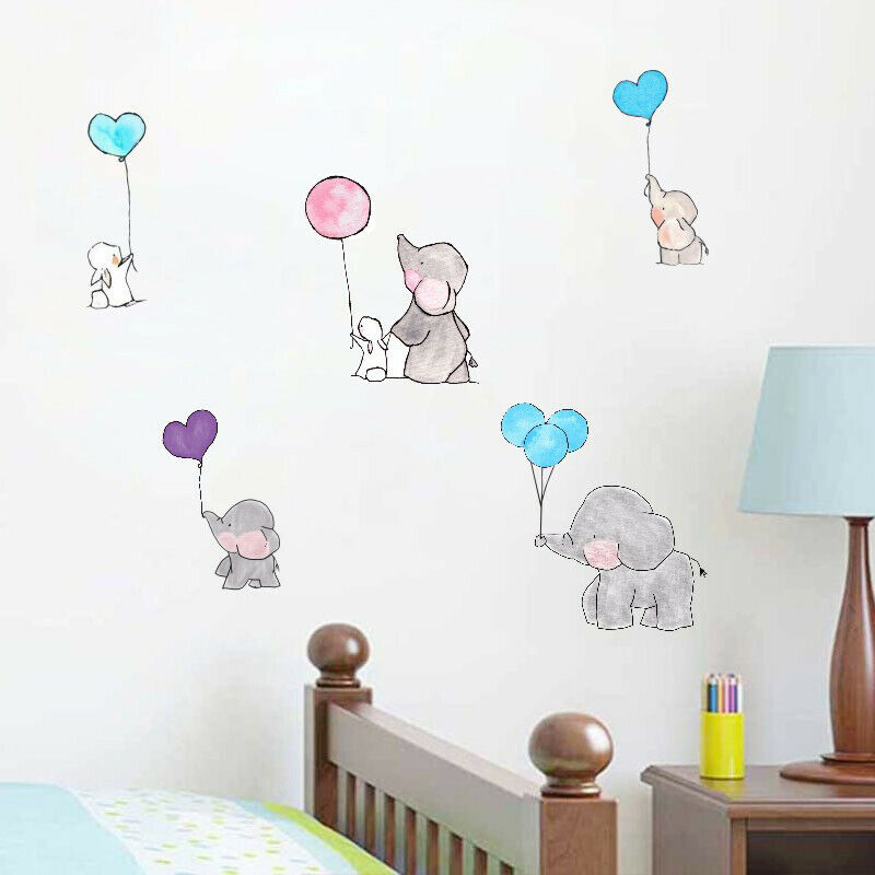Cartoon Cute Animal Elephant Playing with Balloons Rabbit Wall Stickers D.l8