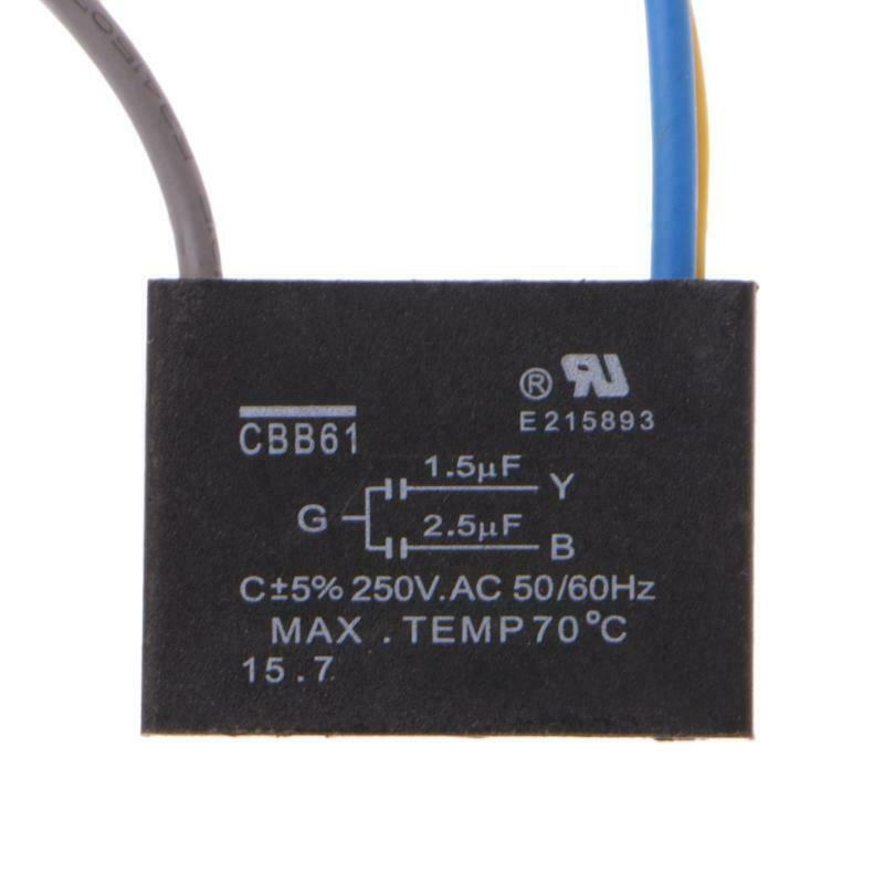 Black CBB61 1.5uF+2.5uF 3 Wires AC 250V 50/60Hz Capacitor For Ceiling Fan