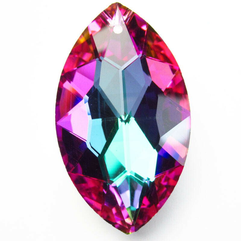 2Pcs Faceted Purple Rainbow Titanium Crystal Olivary Pendant 48x28x15mm A-218SJ