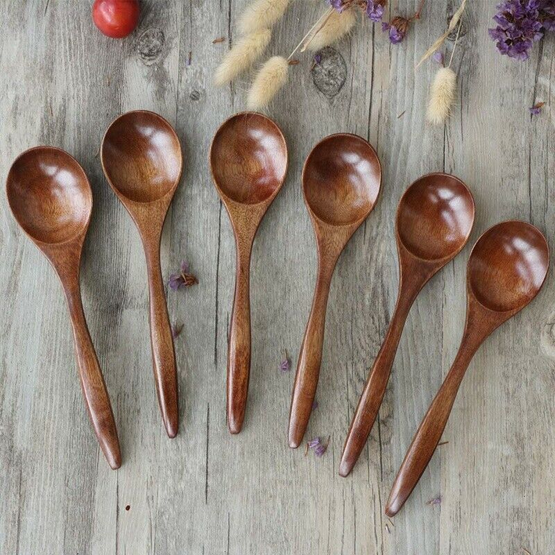 Wooden Spoons for Eating, 6 Pieces Natural Wood Eating Spoon, 7 Inch Eco-FrienR8