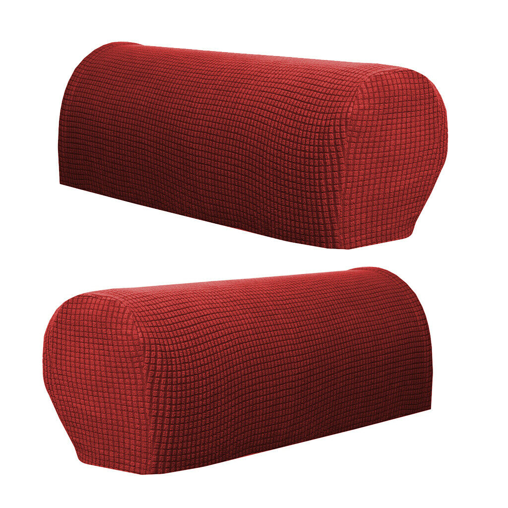 2 Pair(Two Red) /4Pcs Elastic Sofa Armrest Covers Armchair Slipcovers