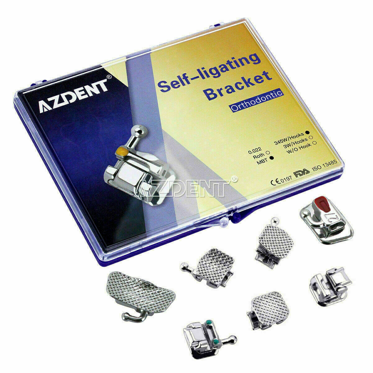 10Box Dental Orthodontic Passive Self Ligating Brackets MBT022 3 4 5 Hook AZDENT