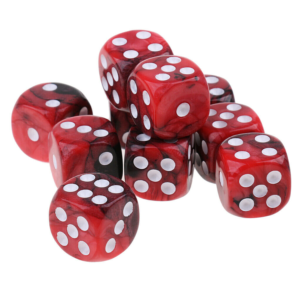10Pcs Square Six Sided D6 Dice for  Roleplay Red Black