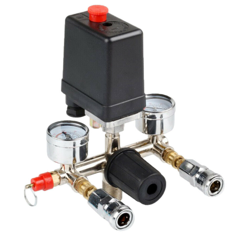 120PSI Air Compressor Pressure Valve Switch Manifold Relief Regulator Gauge