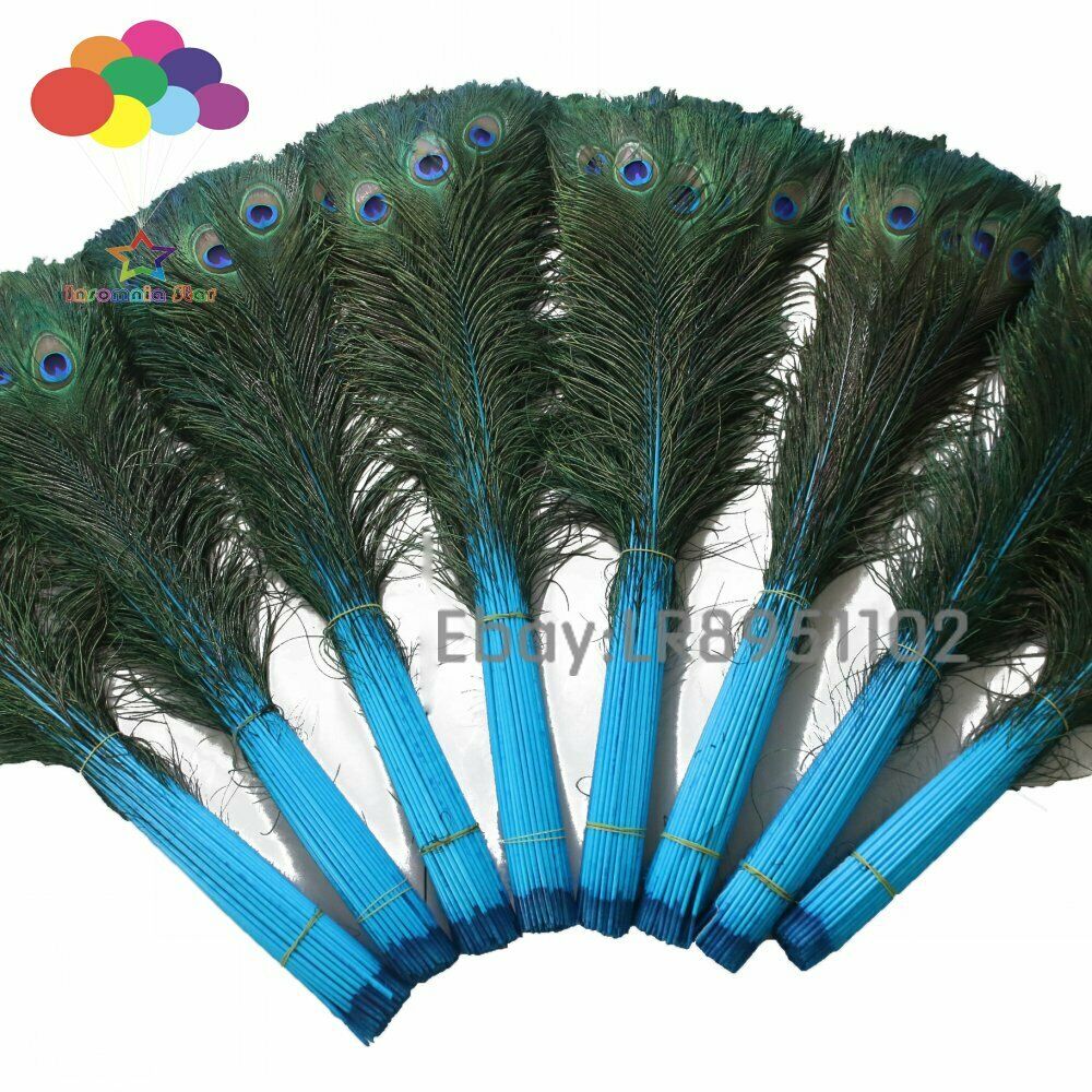 blue lake 100 pcs beautiful Peacock feathers 70-80cm for Crafts DIY weddings