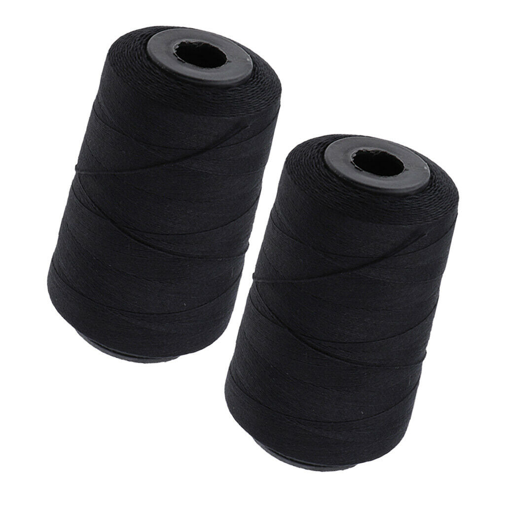 2 Rolls Black Cotton Thread Hand Sewing Weaving Tool For Hair Extensions Weft