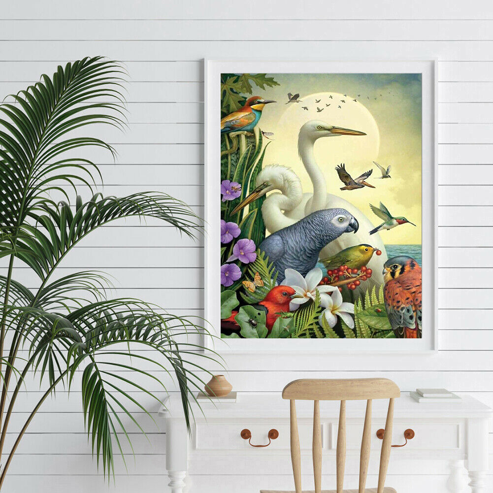 5D DIY Diamond Painting Full Round Drill Moon Birds Picture of Rhinestone @