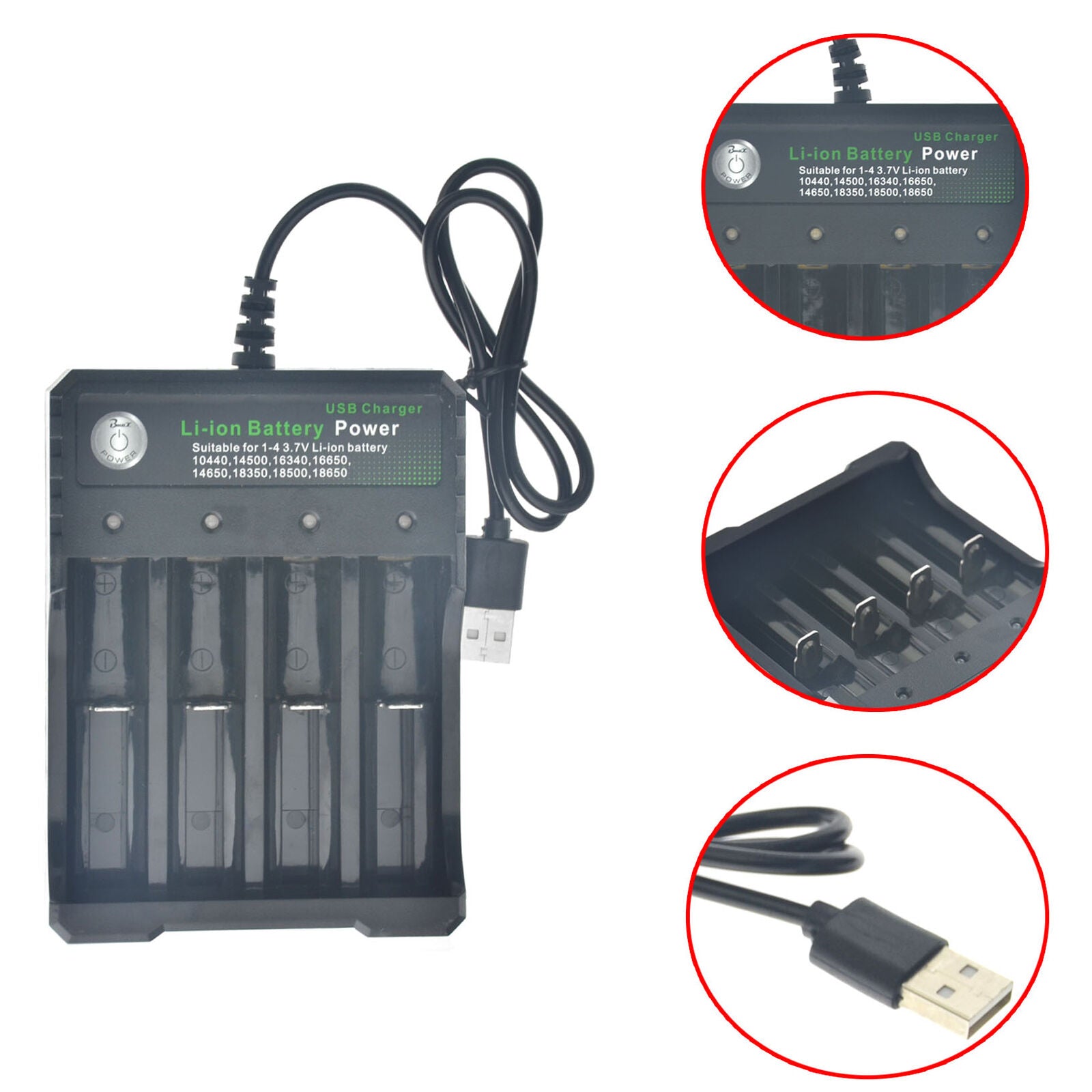 4 Slot Intelligent USB Rechargerable Battery Charger   18350 Li-ion