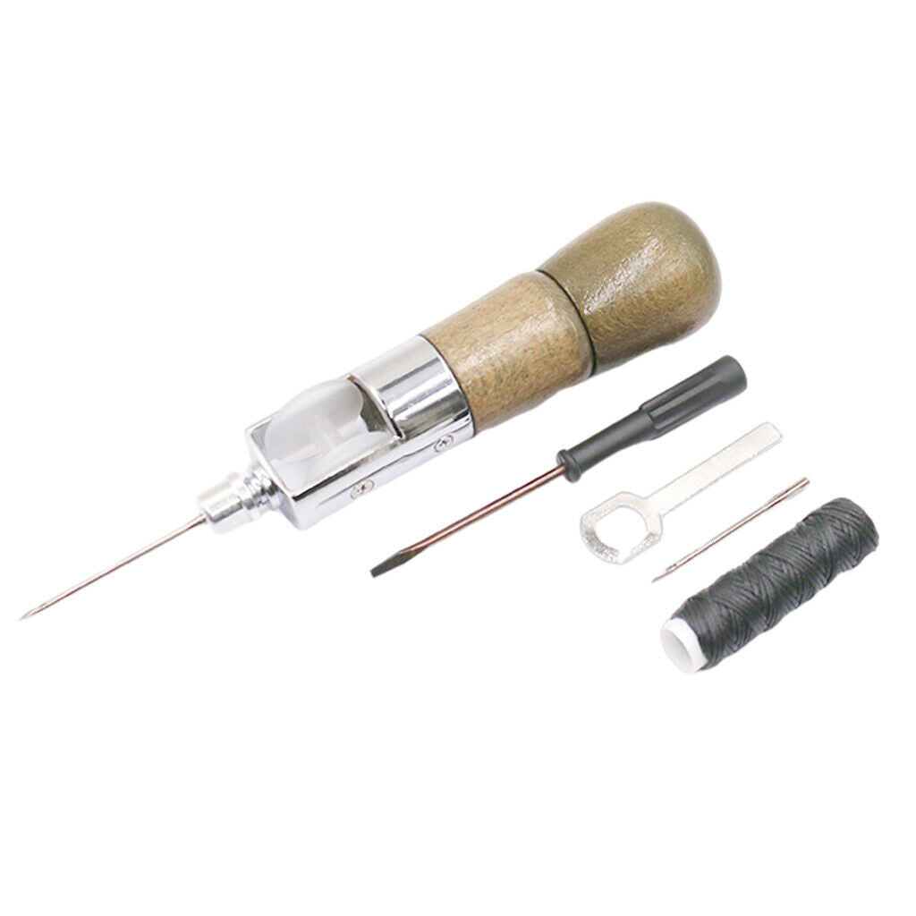 Professional Wooden Leather Sewing Awl Leathercraft Stitcher Sew Needles
