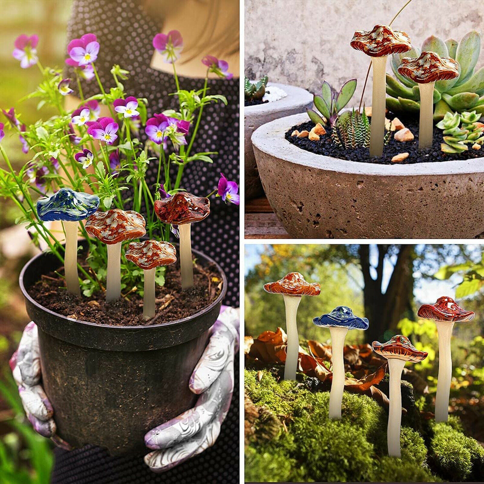 Ceramic Mushrooms Garden Decor Pottery Ornament for Fairy Garden Yard Lawn
