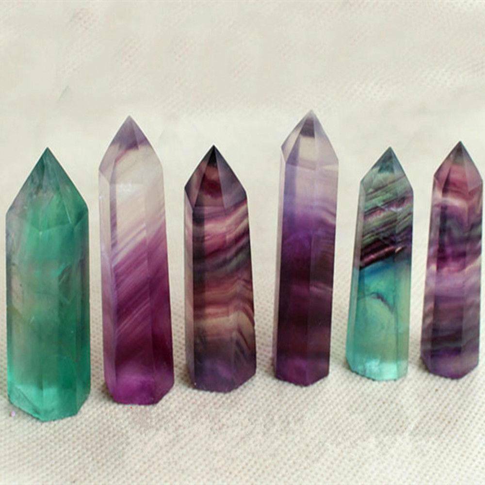 Colorful Natural Fluorite Quartz Crystal Wand Point Healing Stone 50G Gifts