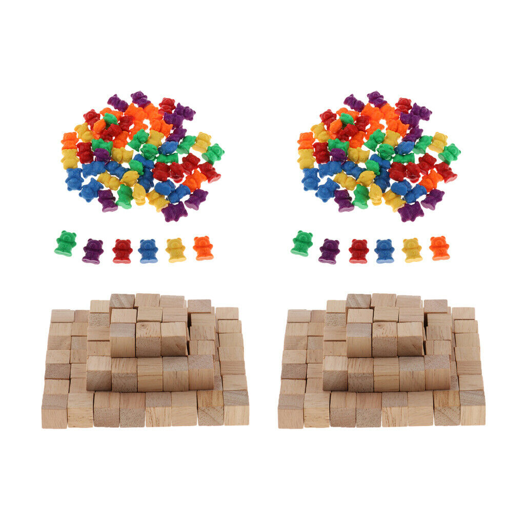1cm Square Cubes Bricks Maths + 2.6cm Bear Sort Counters Hard Plastic Coins