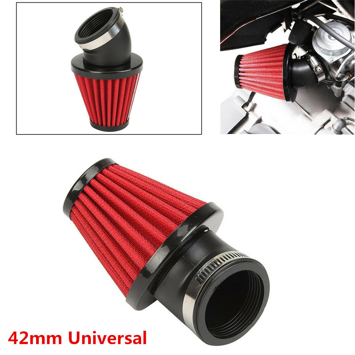 42mm Cold Air Intake Tapered 45 Angled Air Filter Cleaner for Motorcycle Scooter