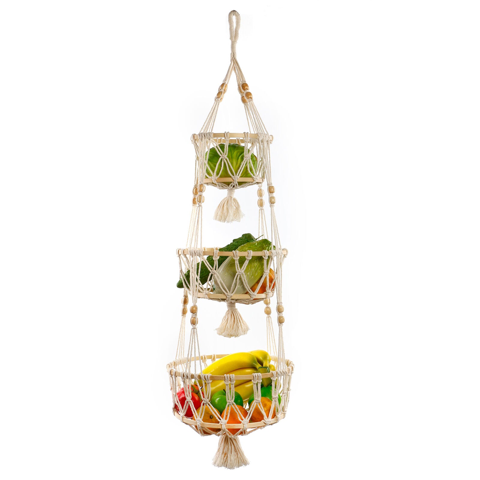 Hanging Fruit Basket Macrame 3 Tier Fruit Food Organizer Decoration Plant Holer