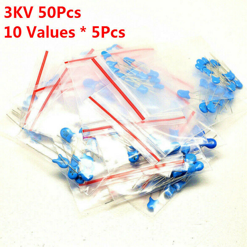 50Pcs 10 Values 101 K-681 K 3KV High-voltage Ceramic Capacitor Assorted Kit