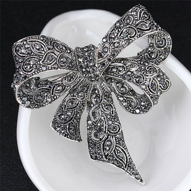 Crystal Rhinestone Bow Brooch Pin Women Shirt Collar Big Bowknot BroochJewelr Lt