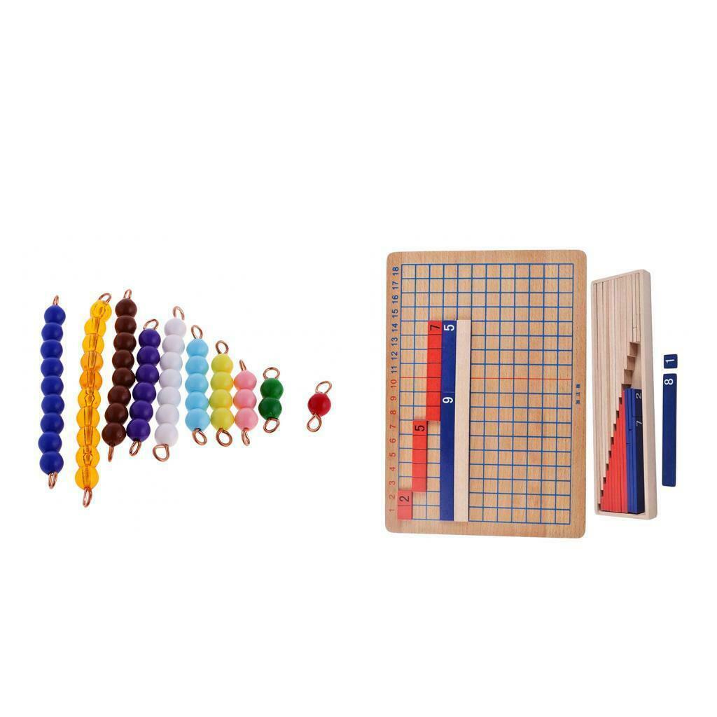 Wood Montessori Math Addition & Subtraction Board with 10pcs Bead Bars