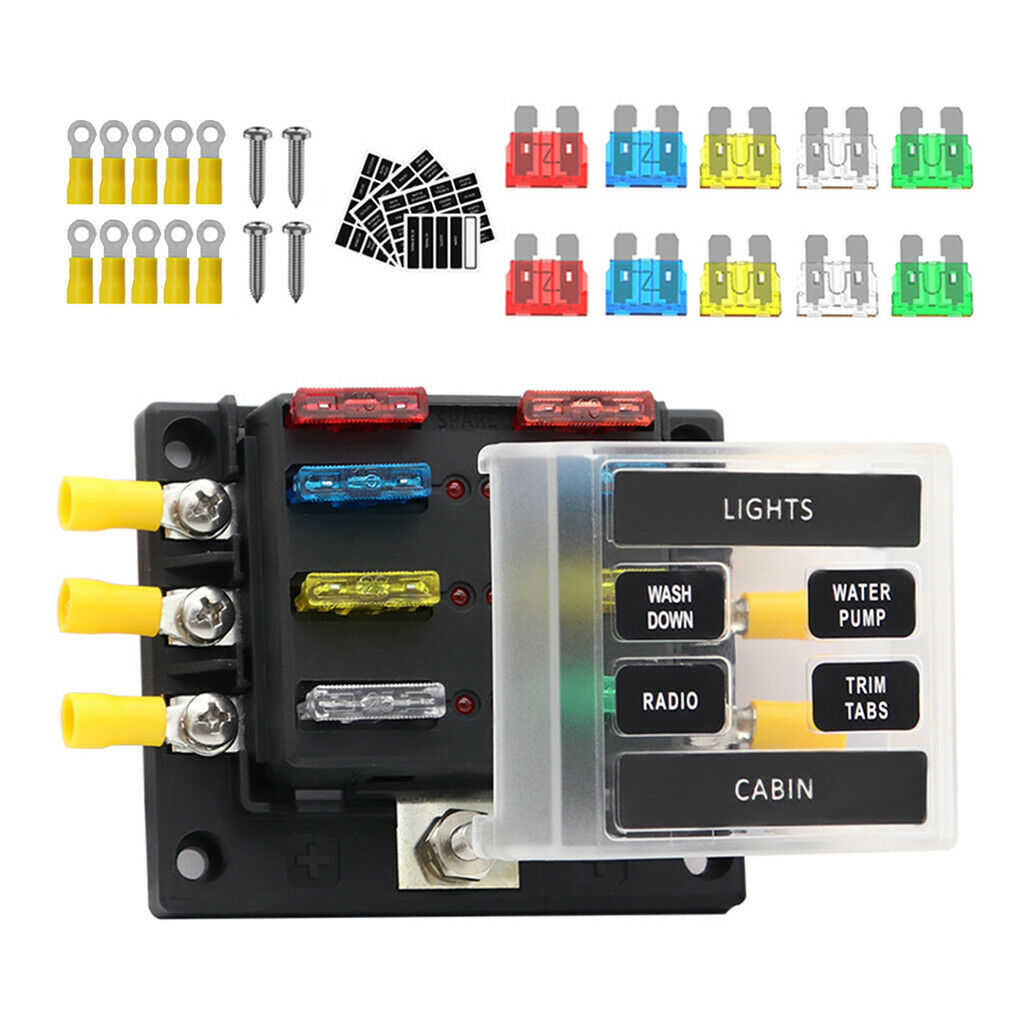6-Way Blade Fuse Box Block Holder LED Indicator Light 12V-32V Marine Boats Car