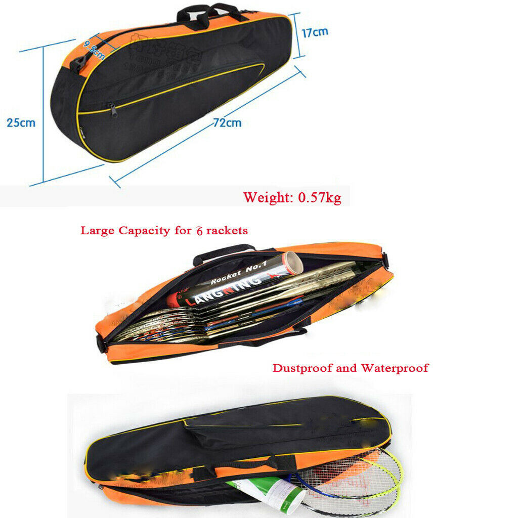Adjustable Tennis Badminton Rackets Carrying Bag Case Fits 6 Racquets Black and
