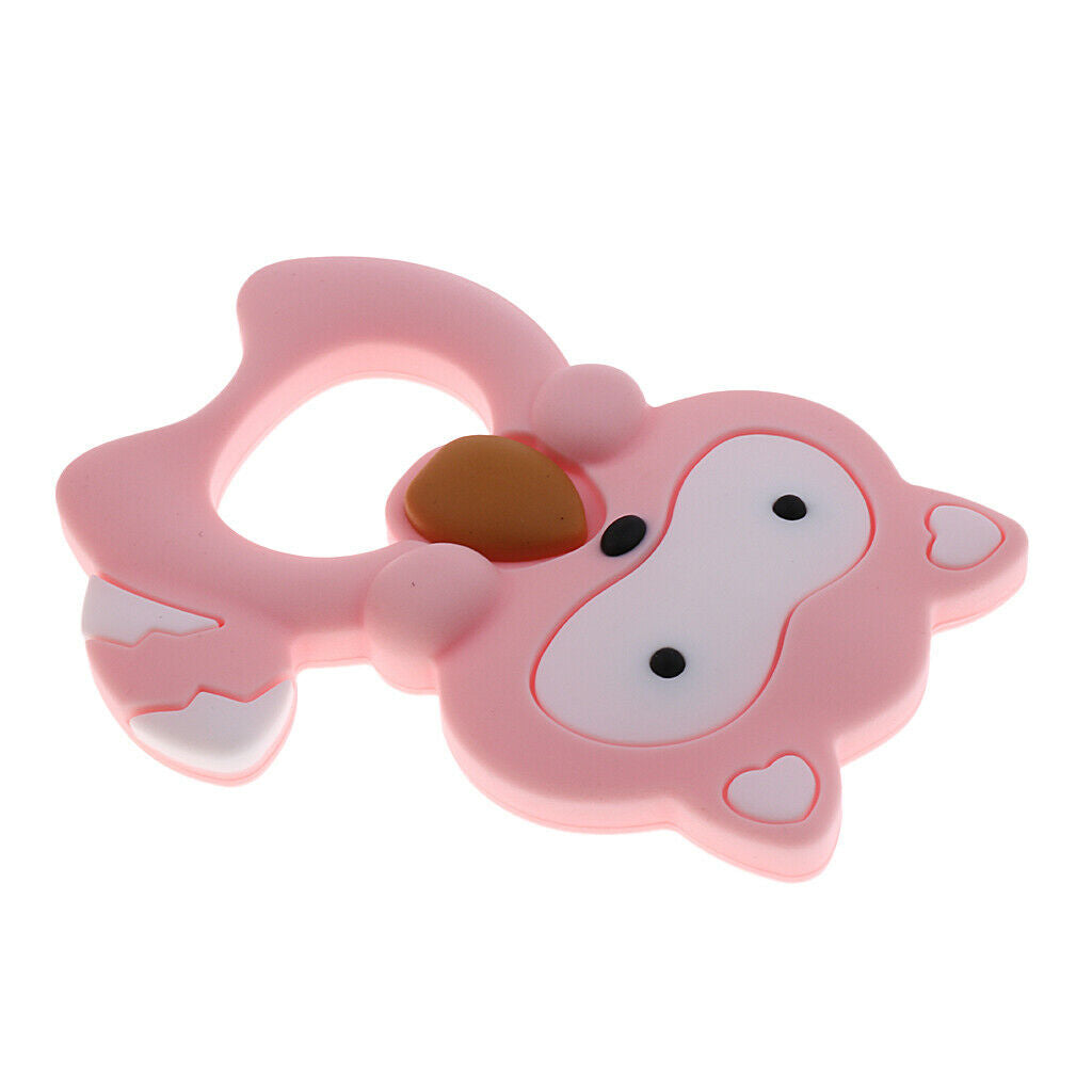 Silicone Teething Teether Necklace Chew Baby BPA Free Jewelry Pink Raccoon