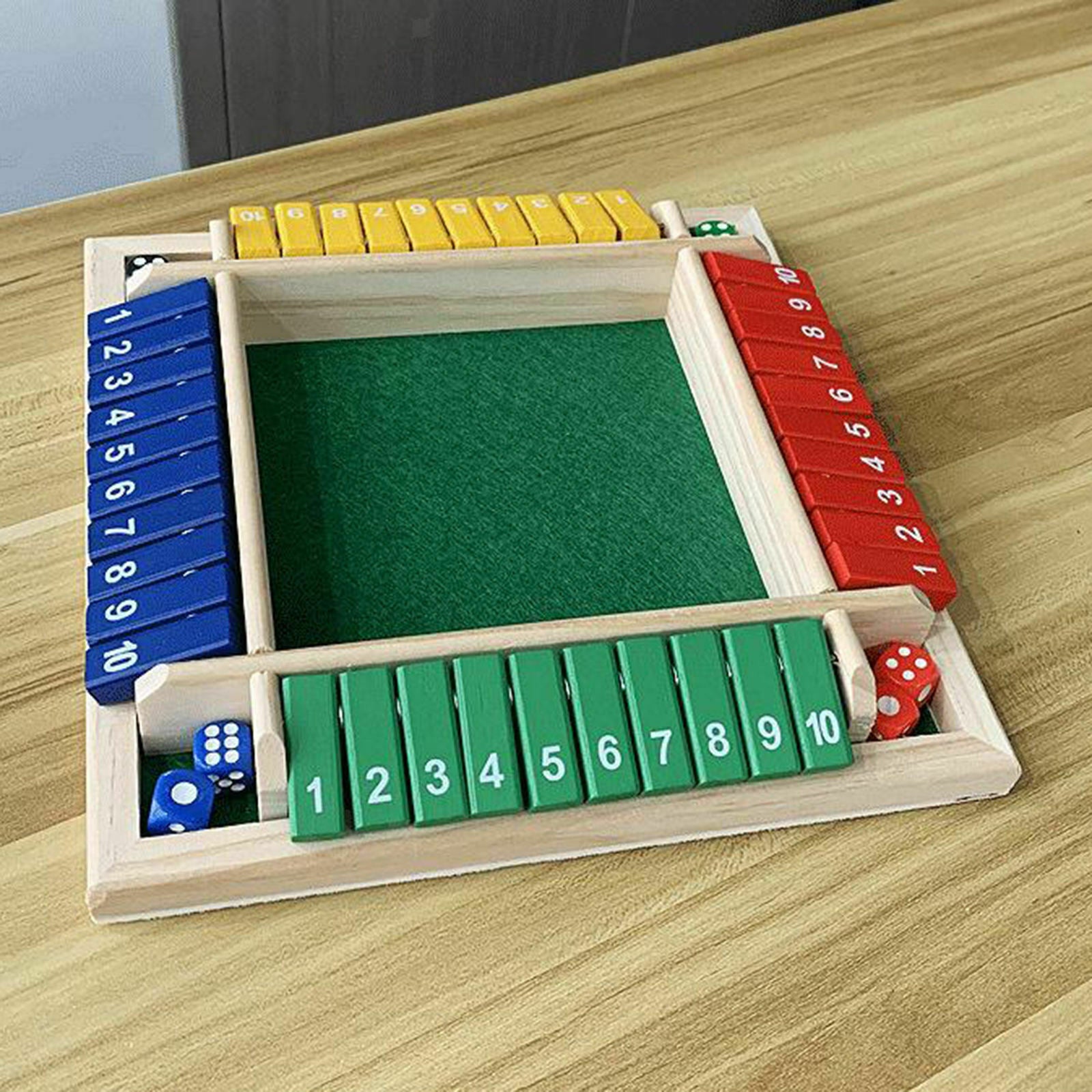 Wood 4-Sided 1-10 Numbers Shut the Box Dice Board for Family Fun Games