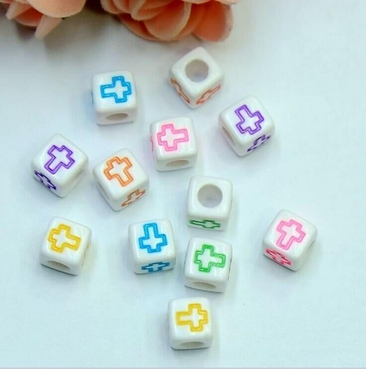 100X Cubic Mixed cross Acrylic Beads DIY Pacifier clip Necklace Jewelry 6mm
